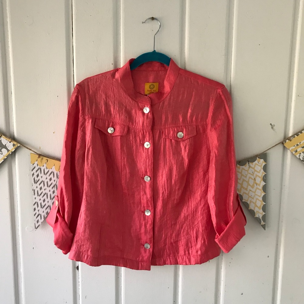 Ruby Rd. Petite Button Down Coral Shimmer Jacket - image 4